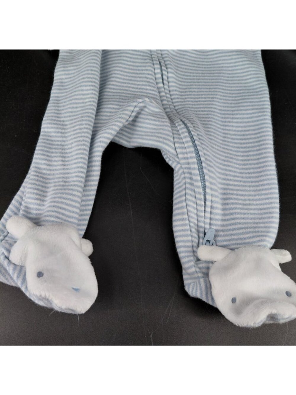 One Piece Sleeper Pajamas Boys 0-3 Months Blue Stripe Bunny Rabbit Animal Footed - Picture 4 of 7